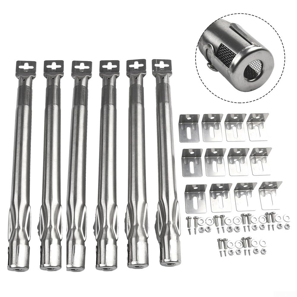Juego de 6 quemadores de acero inoxidable para parrillas de gas, ajustable de 35 a 42 cm de longitud con apertura de 11 mm, piezas de repuesto para parrilla de barbacoa de alta resistencia, incluye