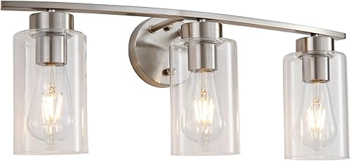 Lámpara de baño de níquel cepillado de 22.4 pulgadas, lámpara de tocador moderna de 3 luces sobre espejo, apliques de pared de baño para espejo,