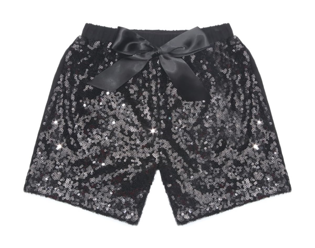 Symunnia Toddler Baby Girl Sparkle Sequin Bloomers Shorts Kids Girls Cute Summer High Waist Glitter Clubwear Dance Shorts(12m,Black)