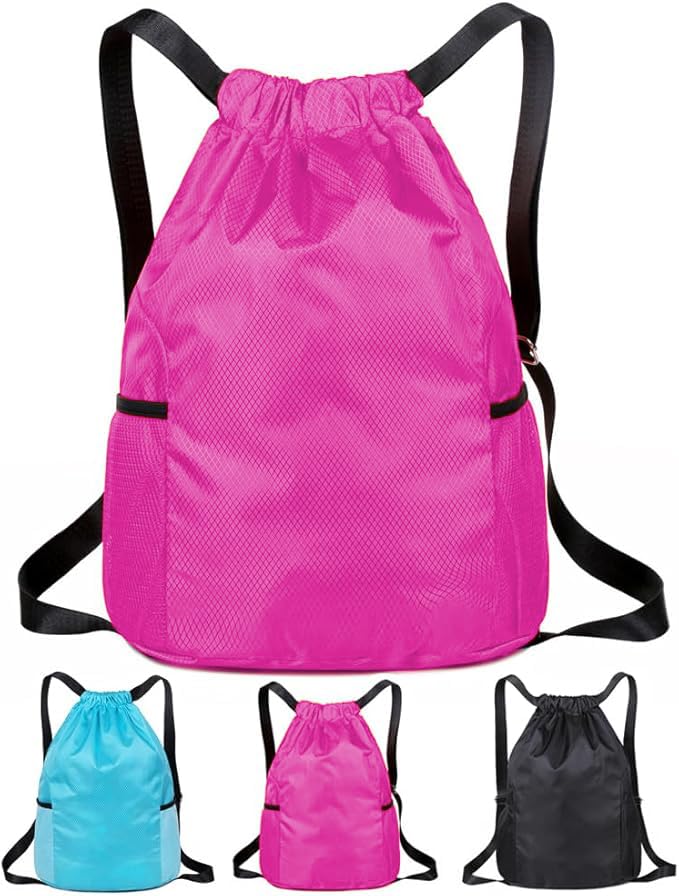 Drawstring Bag, Drawstring Gym Bag, Waterproof Running Backpacks Sports String Bag String Swim PE Bags for Sports, School, Gym, Travel, Swimming, Climbing, Hiking, Beach (Rose Red)