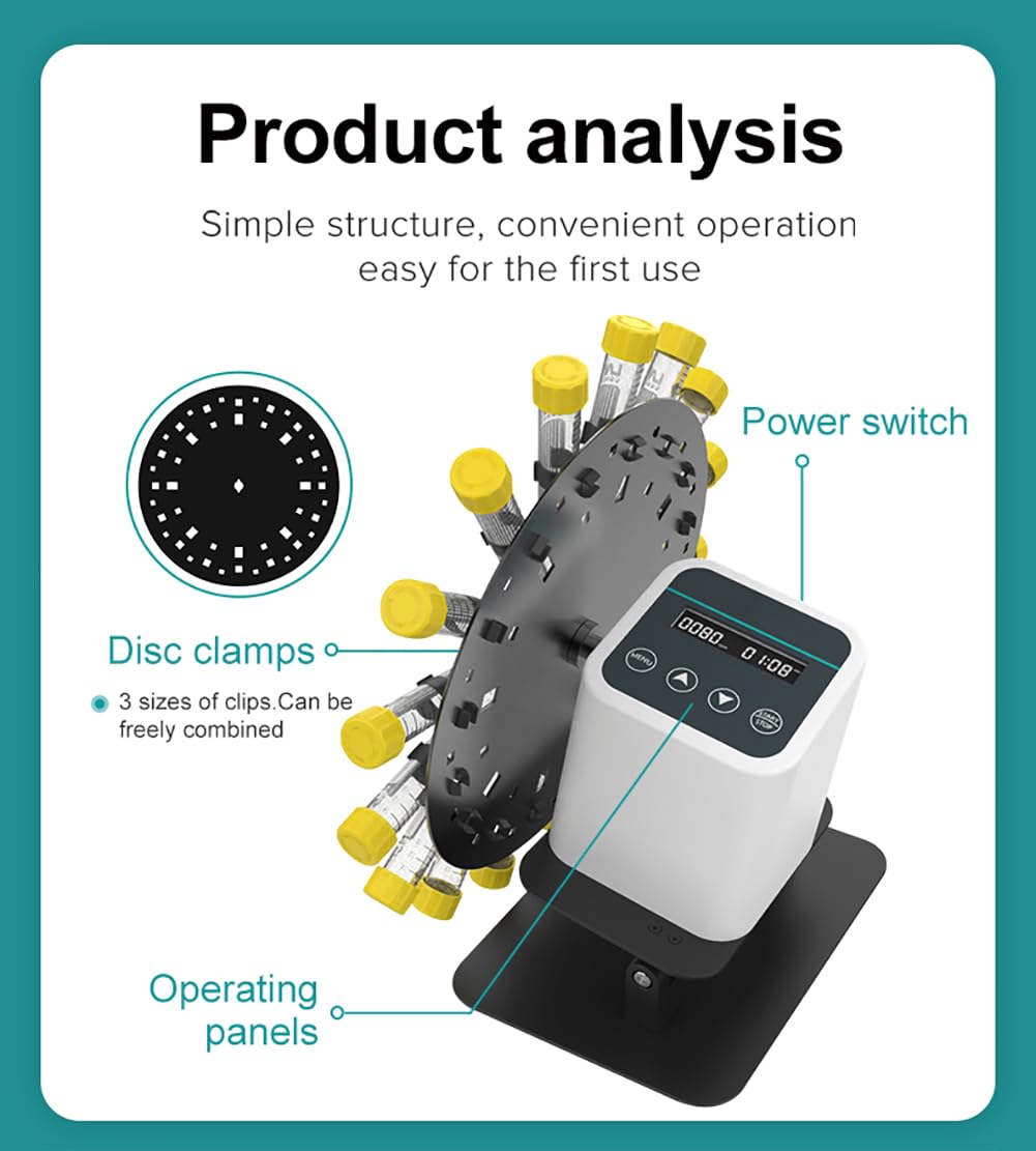 Centrifugeuse, mélangeur Rotatif de Laboratoire, agitateur à Disque oscillant, écran LCD numérique réglable de 20 à 80 TR/Min, Compatible avec Les Tubes à centrifuger de 1,5/15/50 ML pour Le