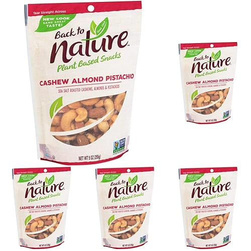 Back To Nature Mezcla de pistacho de almendras de anacardo sin transgénicos, 9 onzas (paquete de 5)