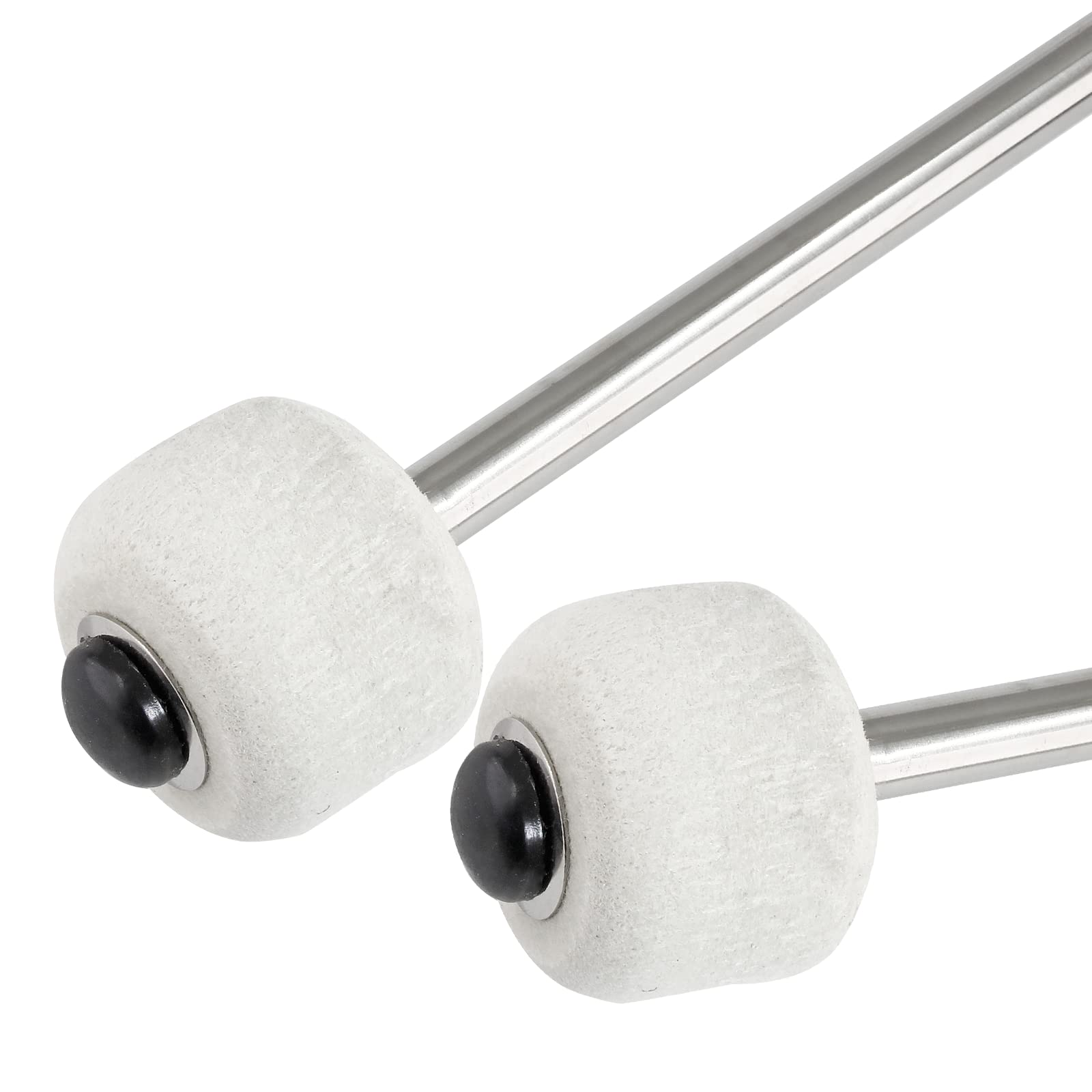 Bass Drum Mallets - 12 Inch Wool Felt Drum Sticks With Rubber Grip, 2 Pack