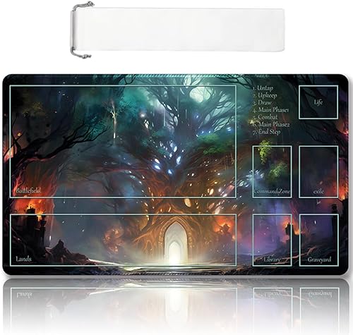 Tapete de juego MTG cosido de alta calidad con zonas y parte trasera de goma antideslizante, tapete de juego TCG para MTG y otros juegos de cartas,