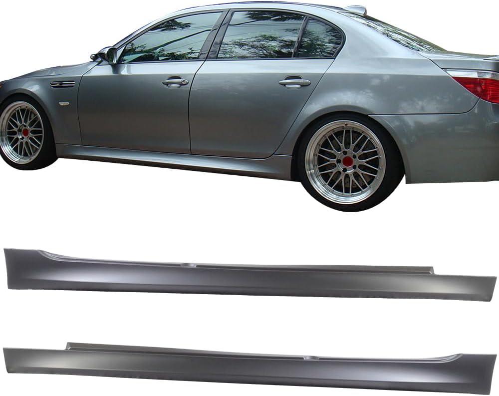 IKON MOTORSPORTS, Auto Part Side Skirts Compatible with 2004-2010 BMW E60 E61, 5-Series M5 Style PP Side Skirts Panels Extension Pair, 2005 2006 2007 2008 2009