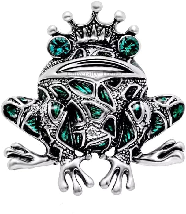 Silver-Plated Green Frog Brooch