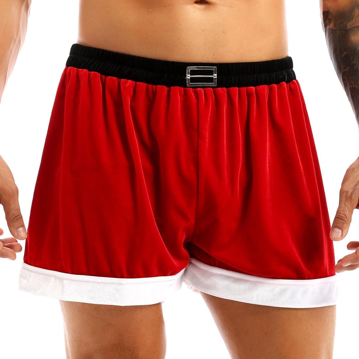 ACSUSS Men's Faux Leather Mr Claus Santa Christmas Novelty Belt Print Boxer Shorts