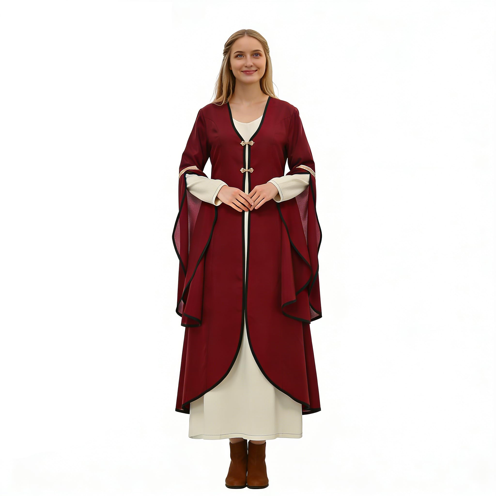 FAD-4U Medieval Renaissance Robe for Women Long Cloak Dress with V-Neck and Bell Sleeves