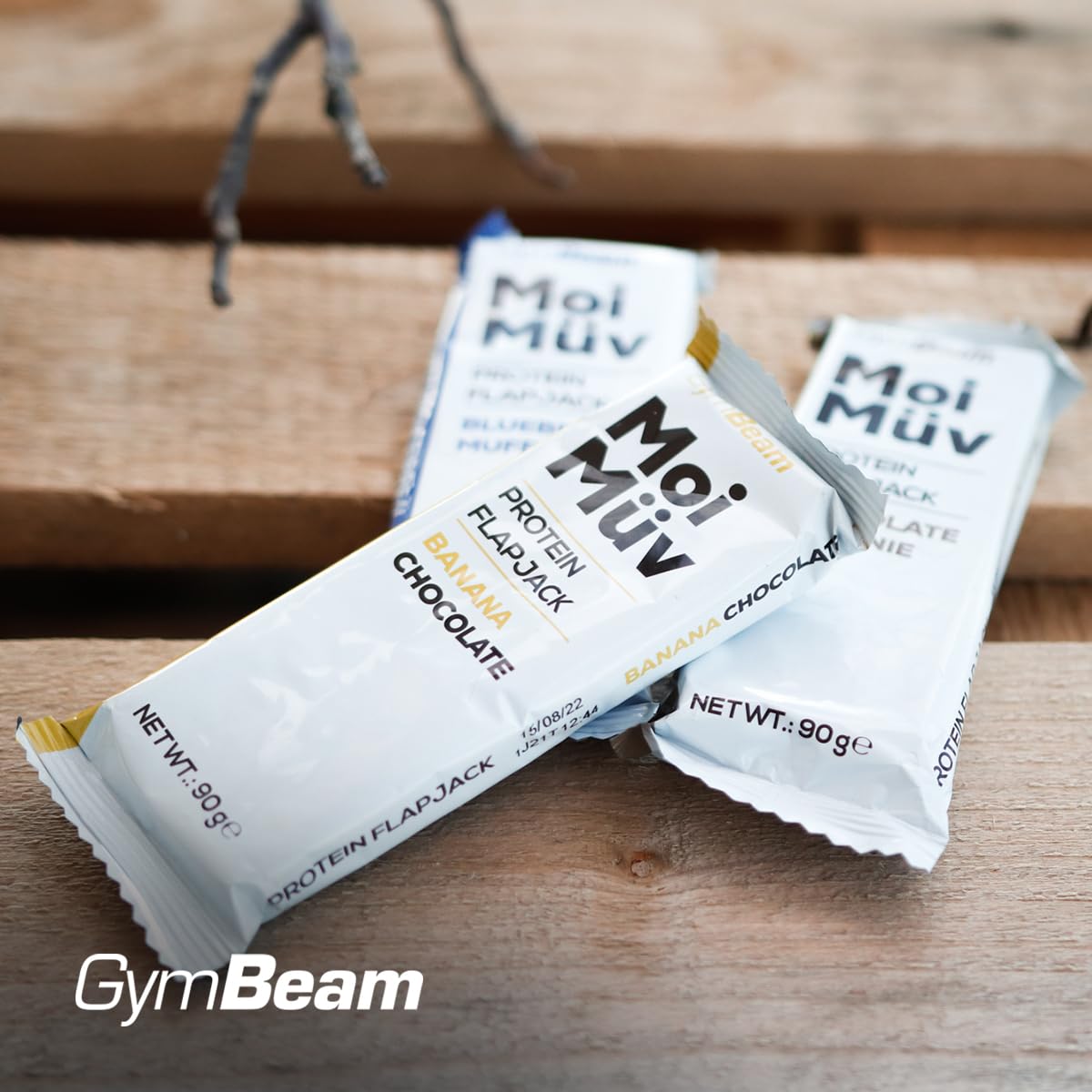 GymBeam MoiMüv Protein Flapjack - Proteinriegel mit 20g Protein pro Portion, reich an Ballaststoffen, hervorragende Kohlenhydratquelle, Proteinriegel mit Whey-Konzentrat (12x90 g, Banana Chocolate)
