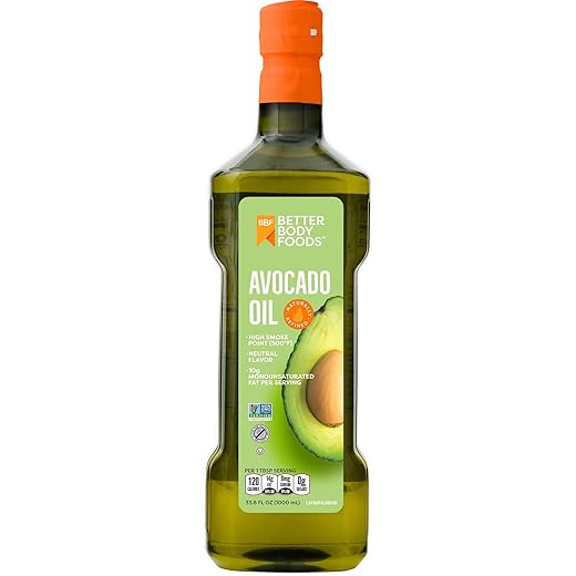 BetterBody Foods Refined Non-GMO Cooking Oil, Kosher, Keto and Paleo Diet Friendly, for High-Heat Cooking, 100% Pure Avocado Oil, 1 Liter, 33.8 Fl Oz