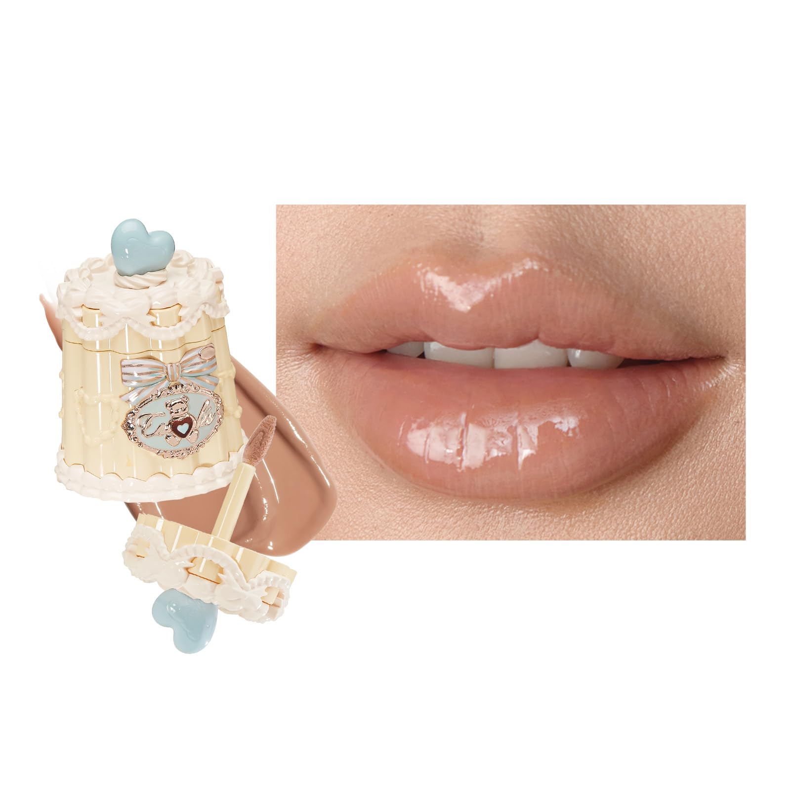 Flower Knows The Sweetie Bear Coating Lip Jelly, Soft Moisturizing Tinted Lip Gloss with Botanicals, Lightweight Non-Sticky Nude Lips Plumper, Cruelty-Free, 5g (JE01 Fluffy Toast)