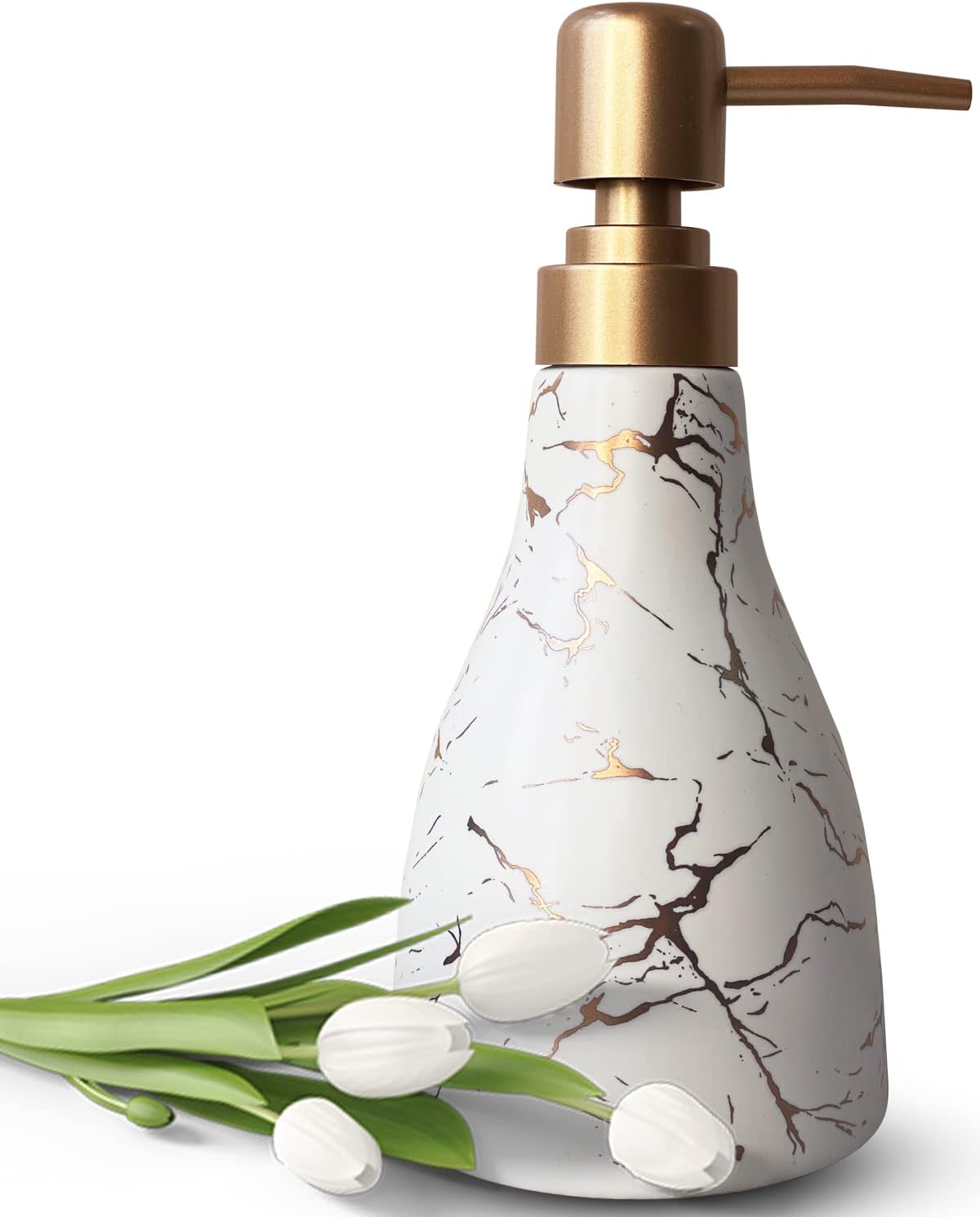 Ceramic Soap Dispenser for Bathroom White Soap Dispenser for Kitchen Dish Soap Dispenser with Marble Pattern Liquid Hand Soap Dispenser Pump Bottle