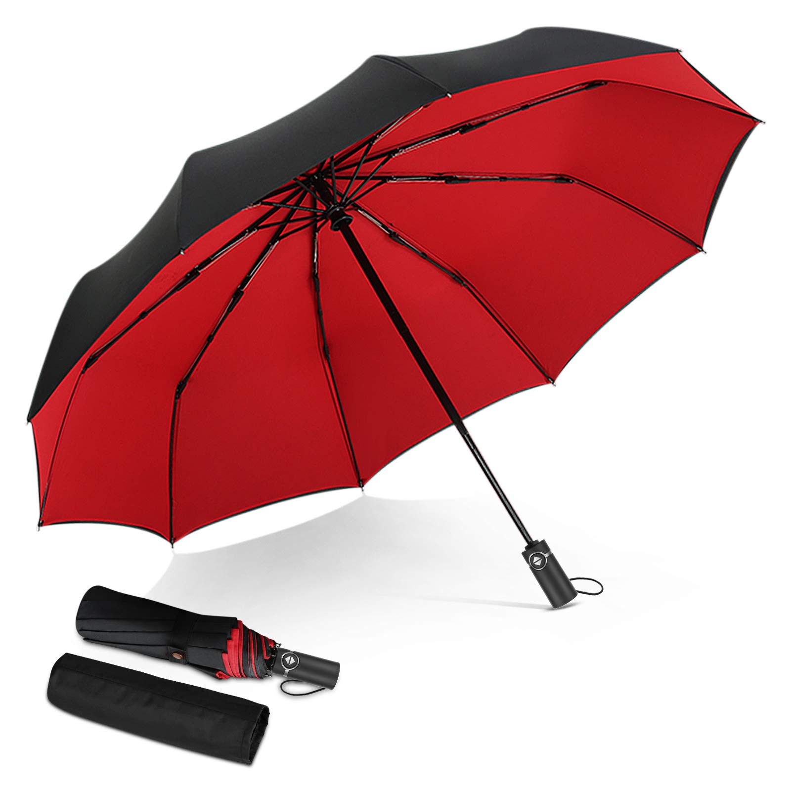 Dorriso Men's Red Strongest Windproof Travel Umbrella Automatic Folding Rain Umbrella Portable Compact Superior Business Durable Premium Handle For Wo Umbrellas Fits Car & Backpack