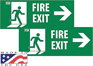 11 x 5 inch Green Fire Exit with Right Arrow Wall Self Adhesive Colorful Sticker, Office Sign Decal, Indoor & Outdoor Use, Laminated UV, Water & Weather Proof, Scratch Resistant (Set of 2)