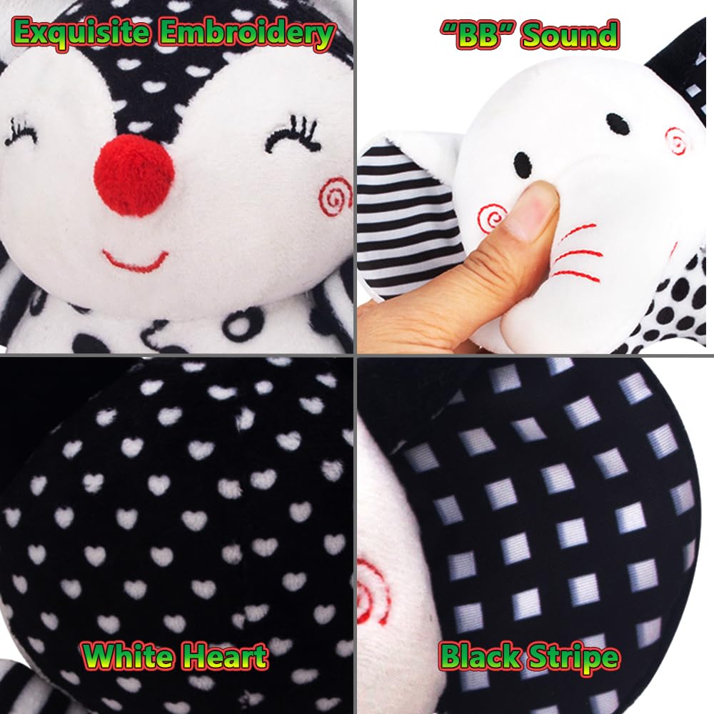 Juguetes para bebés de 0 a 12 meses, juguetes para recién nacidos en blanco y negro, juguete de peluche suave con mordedor y sonido, juguetes de desarrollo de agarre de mano (elefante) 4