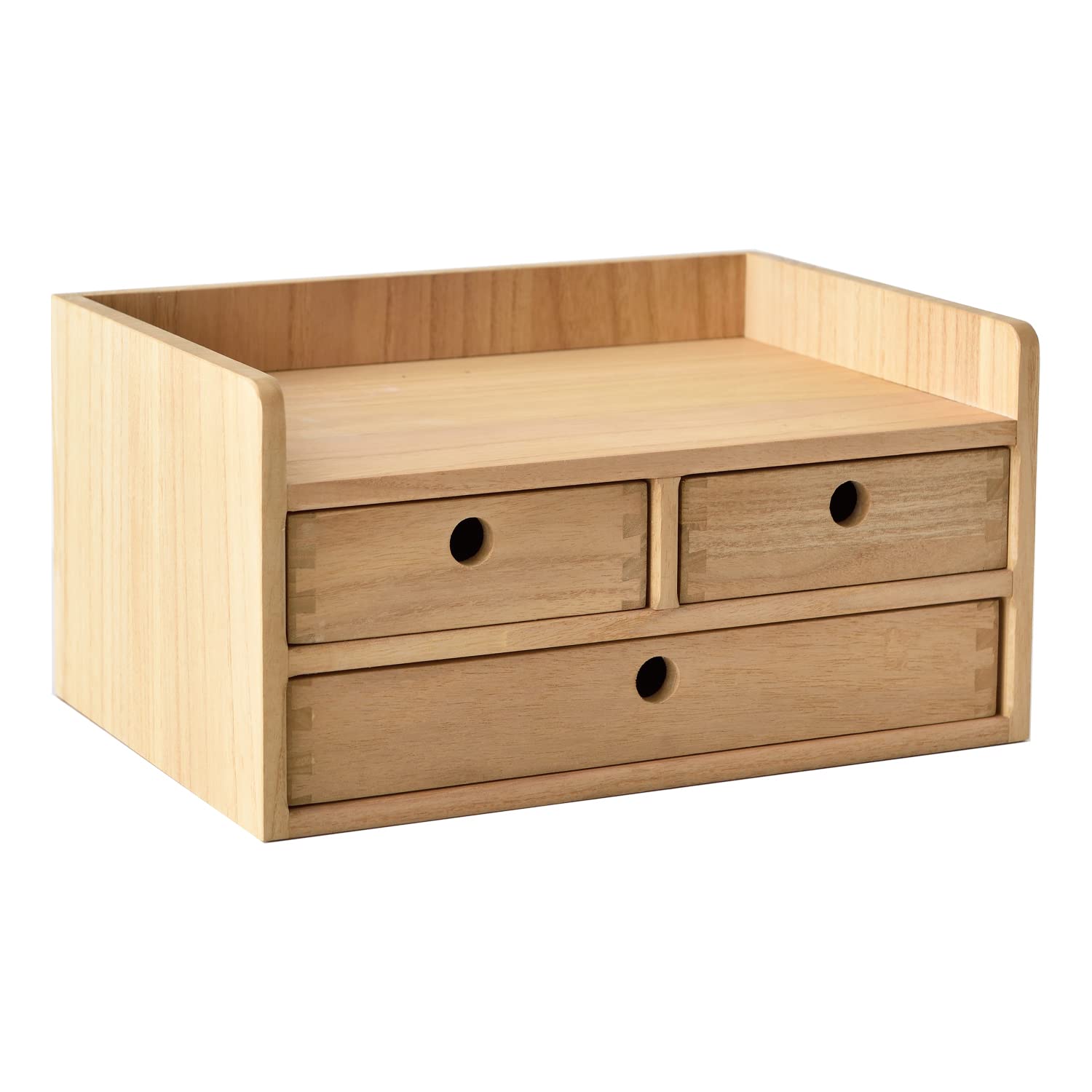KIRIGEN Massief houten opbergdoos plat dienblad, kantoorbenodigdheden, desktop organisator, grote capaciteit, houten bureauorganisator 3D2C bruin
