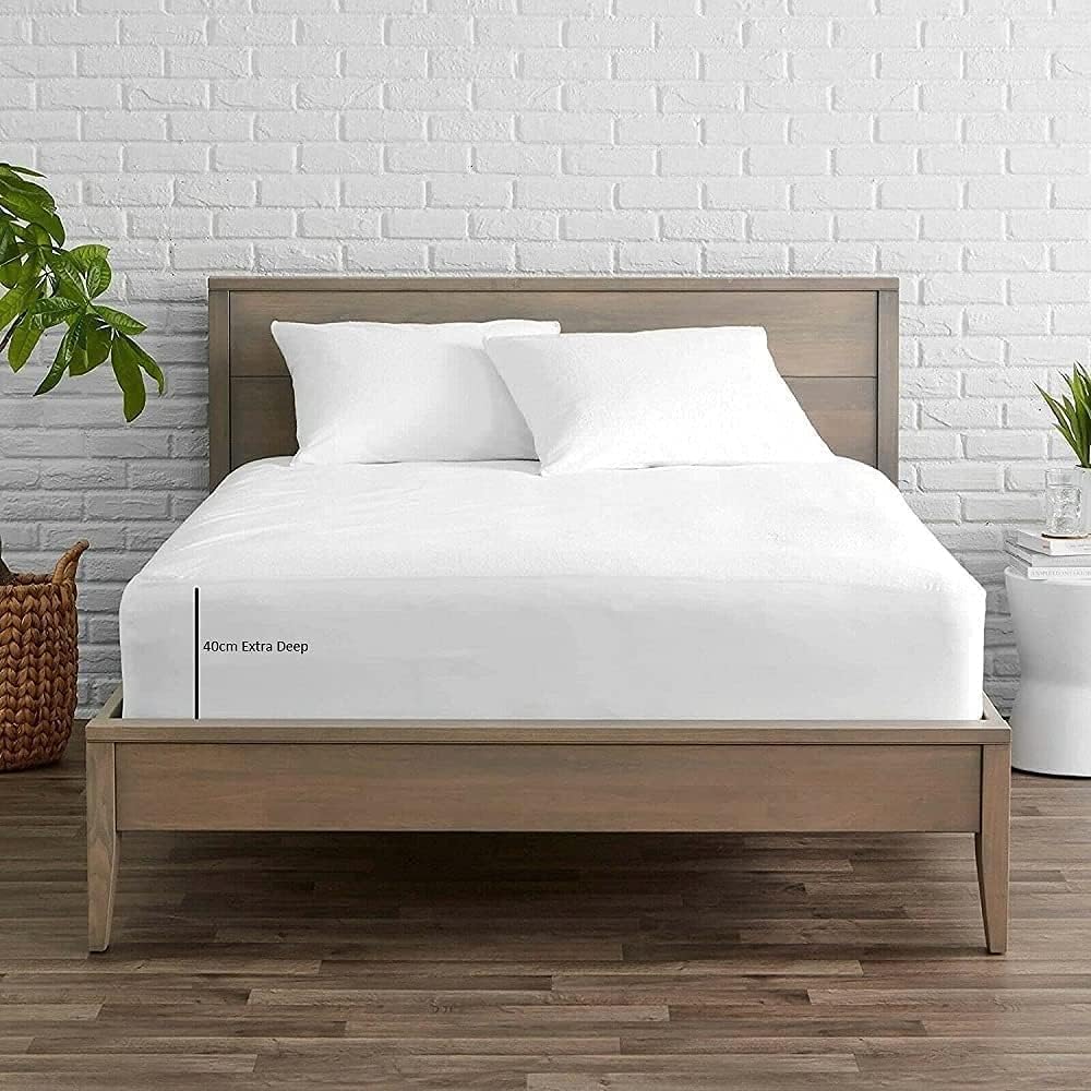 T200 Extra Deep 16"/40cm 100% Egyptian Cotton Fitted Sheet Luxury Hotel Quality Anti Allergic Single (4FT - Small Double) Double King Super King Pillowcase Pair Oxford Pillowcase Pair (White, King)