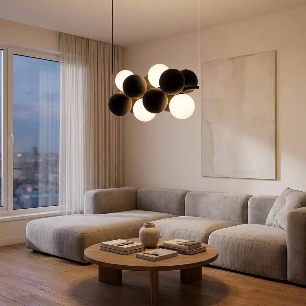 BARCELONA LED Lampada Acustica Sospesa DRAC Grigia Design Moderno | Assorbimento Sonoro, Sfere Tessili, Ufficio, Ristorante, Arredo Interni, Installazione Orizzontale