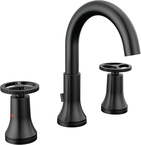 Delta Faucet Trinsic - Grifo de baño de 3 agujeros, grifo de baño negro mate, tecnología de sello de diamante, ensamblaje de drenaje de metal, negro