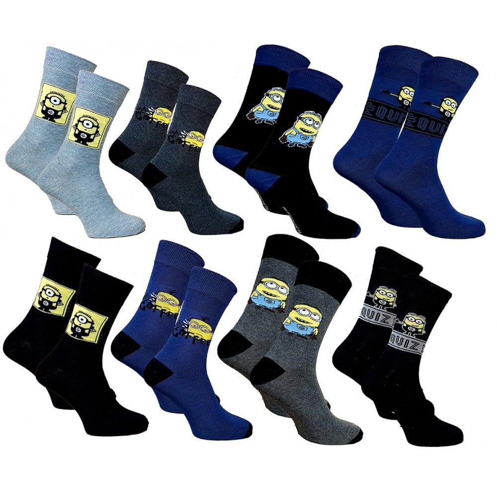 Ozabi Socks Pack MEN DESPICABLE ME (as8, numeric, numeric_5_point_5, numeric_8, regular, regular, Pack of 8 Pairs 3667)