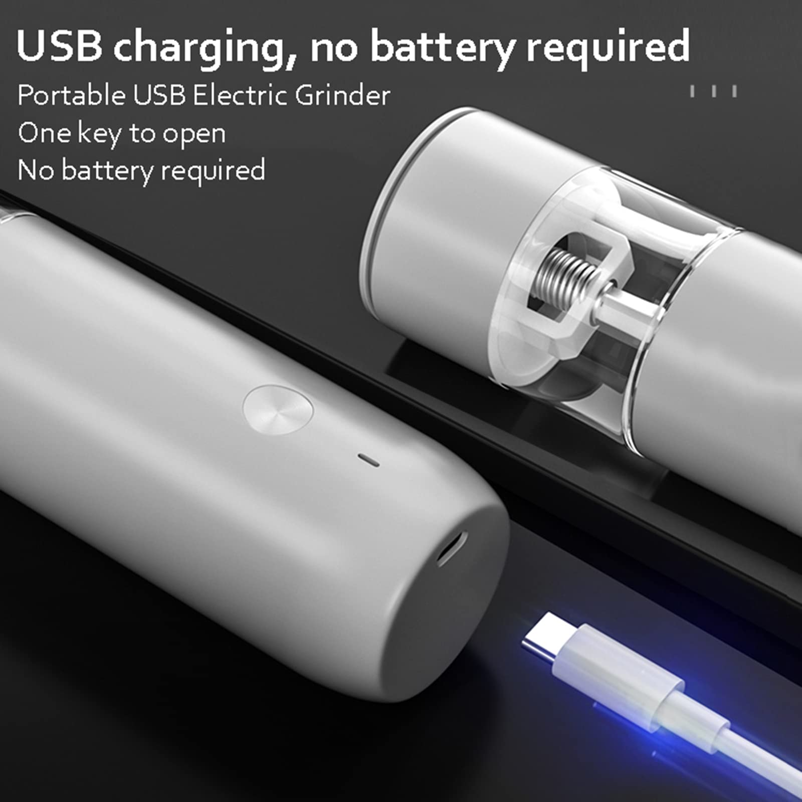 Elektryczne młynki do soli i pieprzu Zestaw szlifierek do soli i pieprzu USB Elektroniczne młynki Regulowany mechanizm ceramiczny ze światłem, czarny (biały) ()