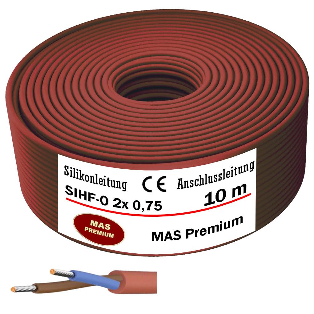 MAS Premium SIHF-O Cable de silicona de 5 a 250 m, cable de conexión, cable de sauna, alambre fino de 2 x 0,75 mm, flexible, sin halógenos, de alambres de cobre para dispositivos de alta temperatura