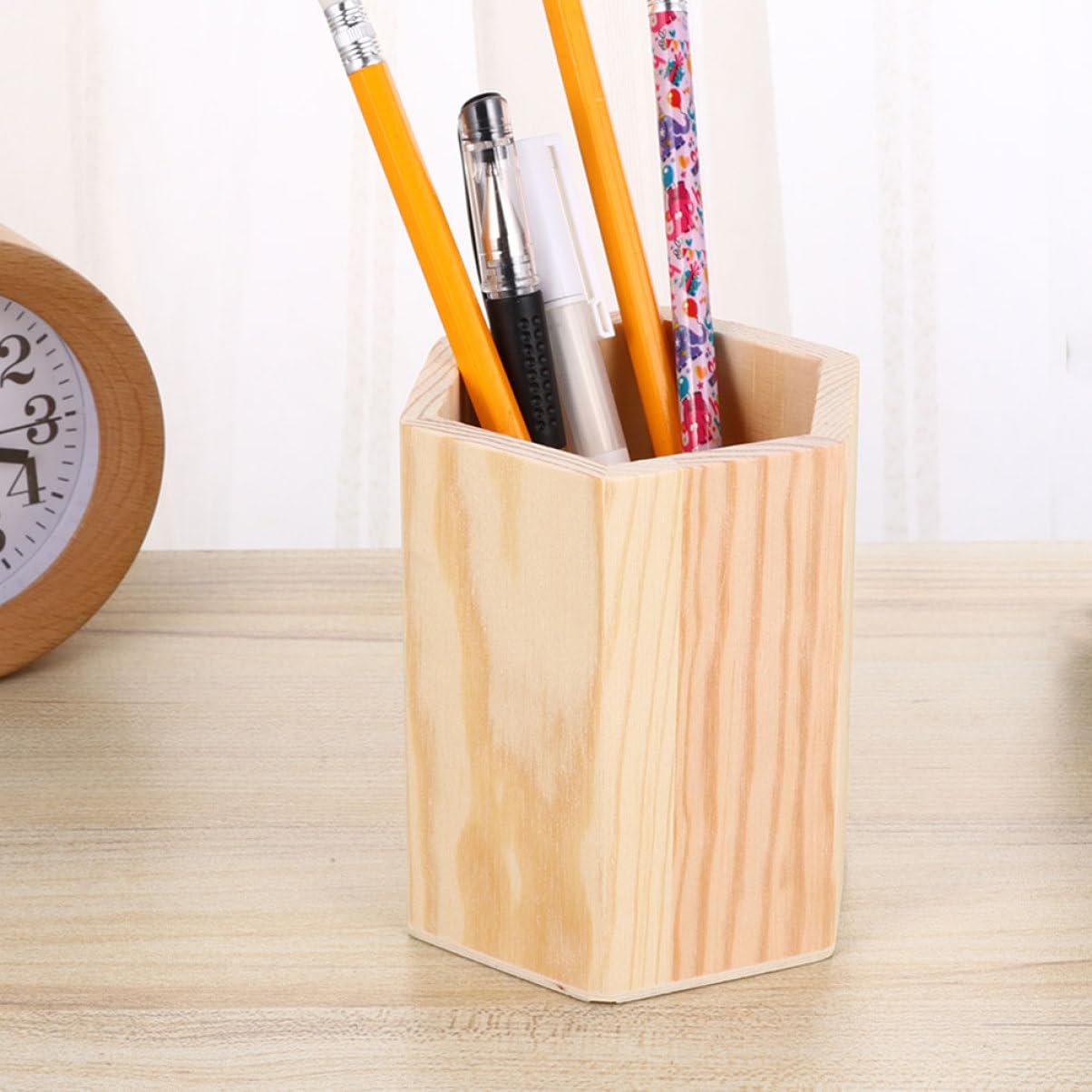 PRETYZOOM Set 4 Portapenne in Legno per Ufficio e Fai da Te, Contenitori Porta Penne Khaki per Organizzare Articoli di Cancelleria e Piccoli Oggetti
