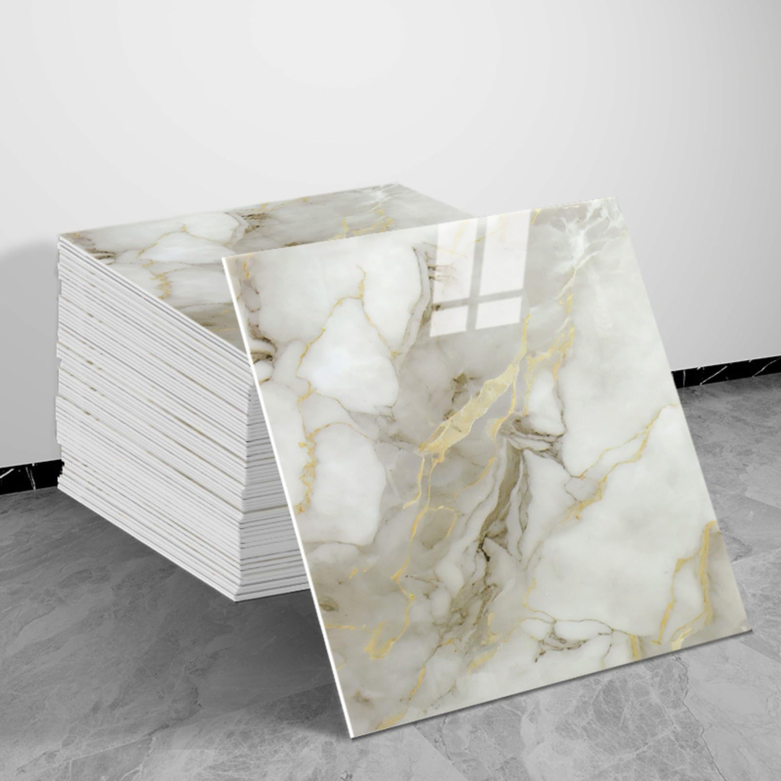 Wall Tile Stickers, Marble Effect Vinyl Floor Tiles, 20pcs-30x30cm Self-Adhesive Peel & Stick Wall/Floor Stickers, Waterproof Removable Decor (20pcs-30x30cm,HY098)