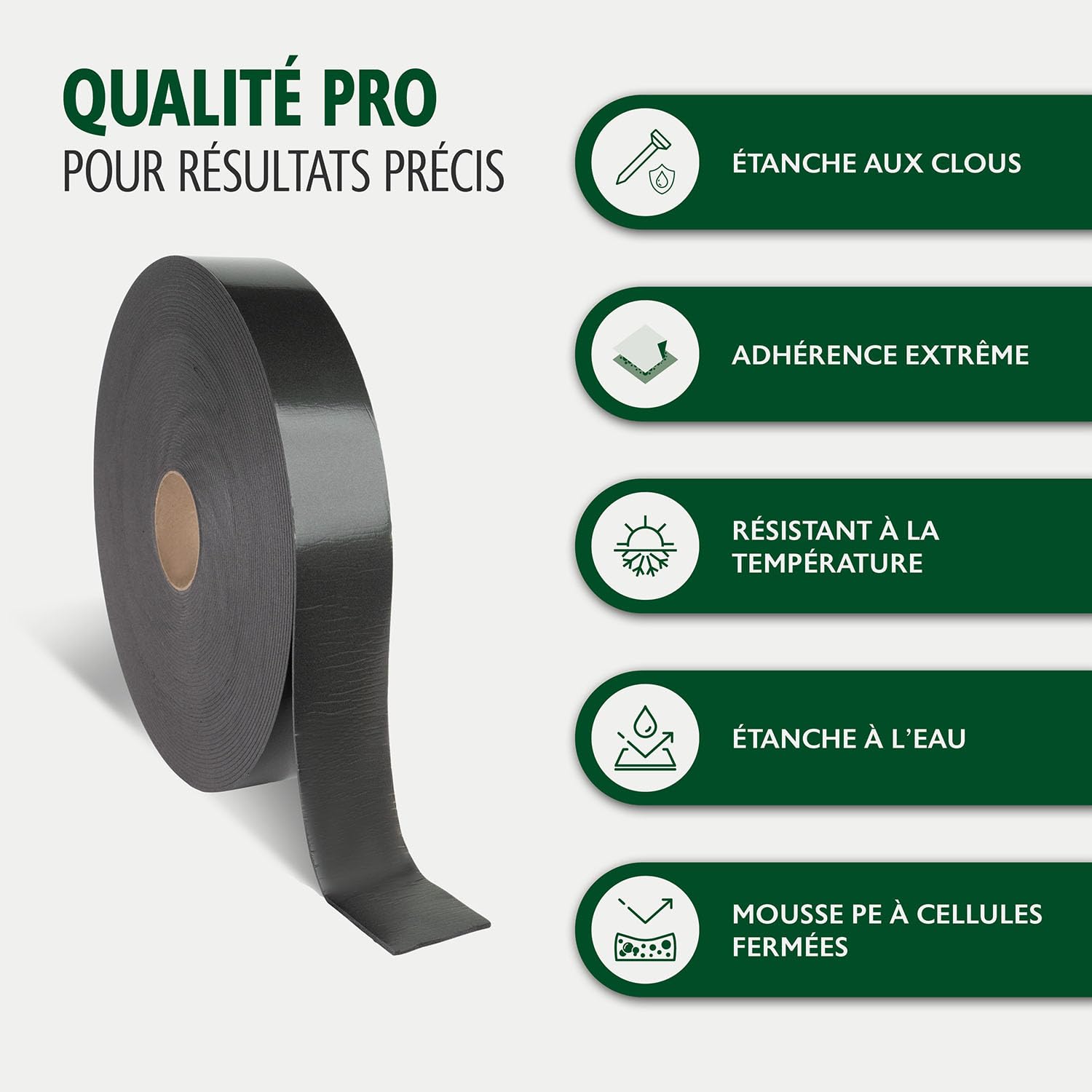 ALMO 5 rouleaux de bande d'étanchéité PE pour clous très adhésive (30m x 60mm) bande d'étanchéité bande de séparation autocollante pour sous-couches, Anthracite