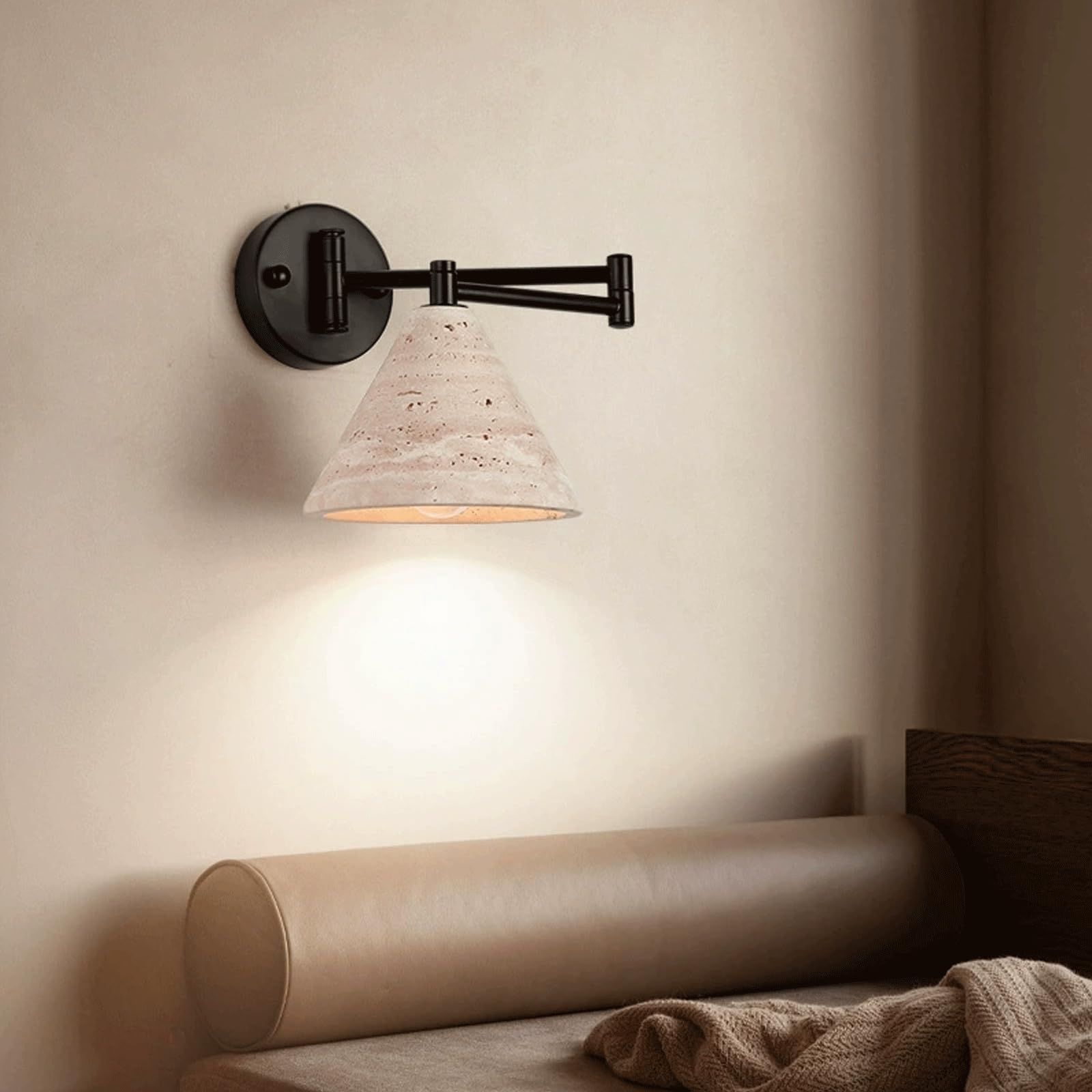 HUAYUSEDF Japanese Style Swing Arm Cone Triangle Wall Light Travertine Sconce Creative Home Decoration Homestay Hotel Bedroom Corridor Staise Lamp