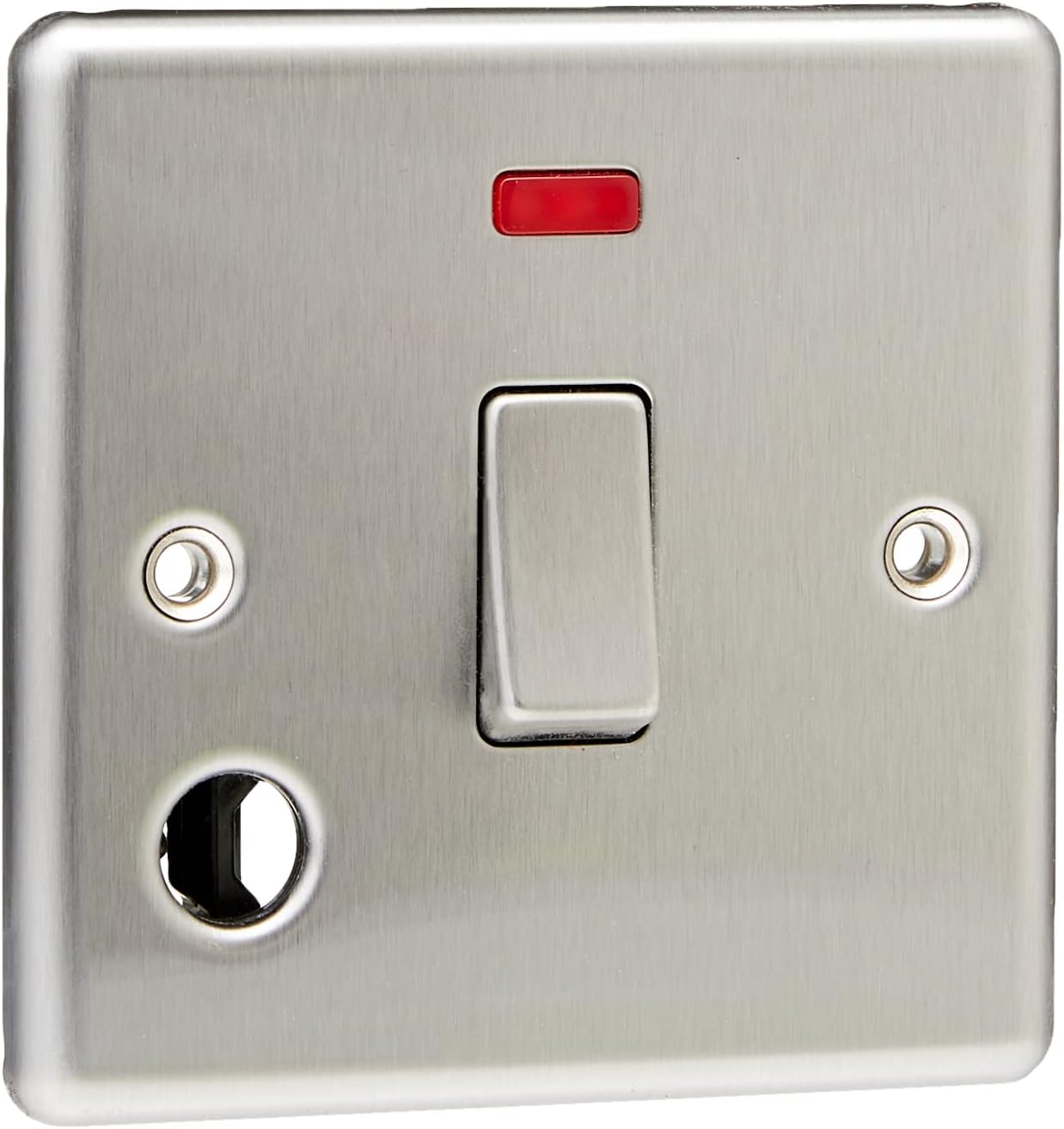 20A 1G DP Switch with Neon & Flex Outlet - Rounded Edge Brushed Chrome