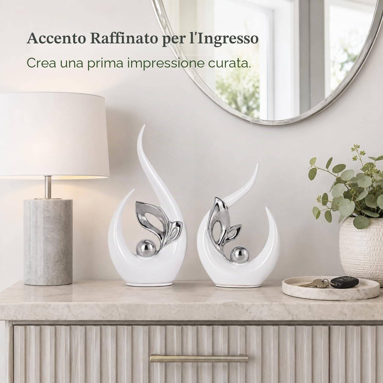 XMGZQ Bianco e Argento Statua in Ceramica Set di 2,Scultura Moderna,Ornamenti Astratta,Oggetto Decorativo,Decorazioni della Tavola per il Soggiorno Sala da Pranzo Bedroon Office Centrotavola