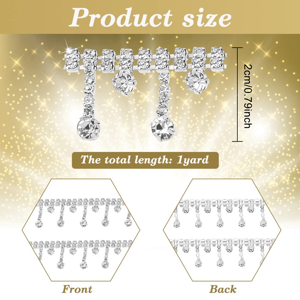 beinkmake 1 Yard Bling Rhinestone Trim Crystal Chain Applique Shiny Embellishments for Wedding Dress Bridal Party Clothing Accessories Sewing DIY Crafts