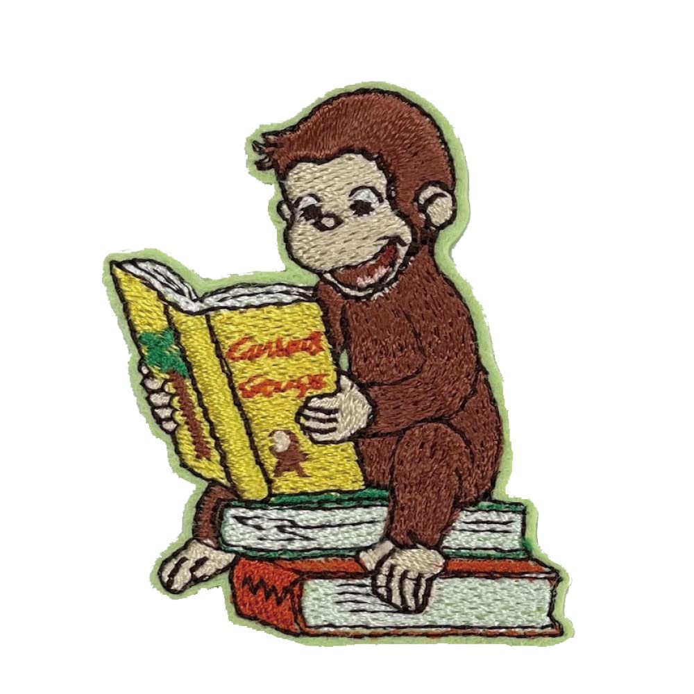 Minoda Curious George Iron-On Patch Small Reading Design Green 1.8x2.2in