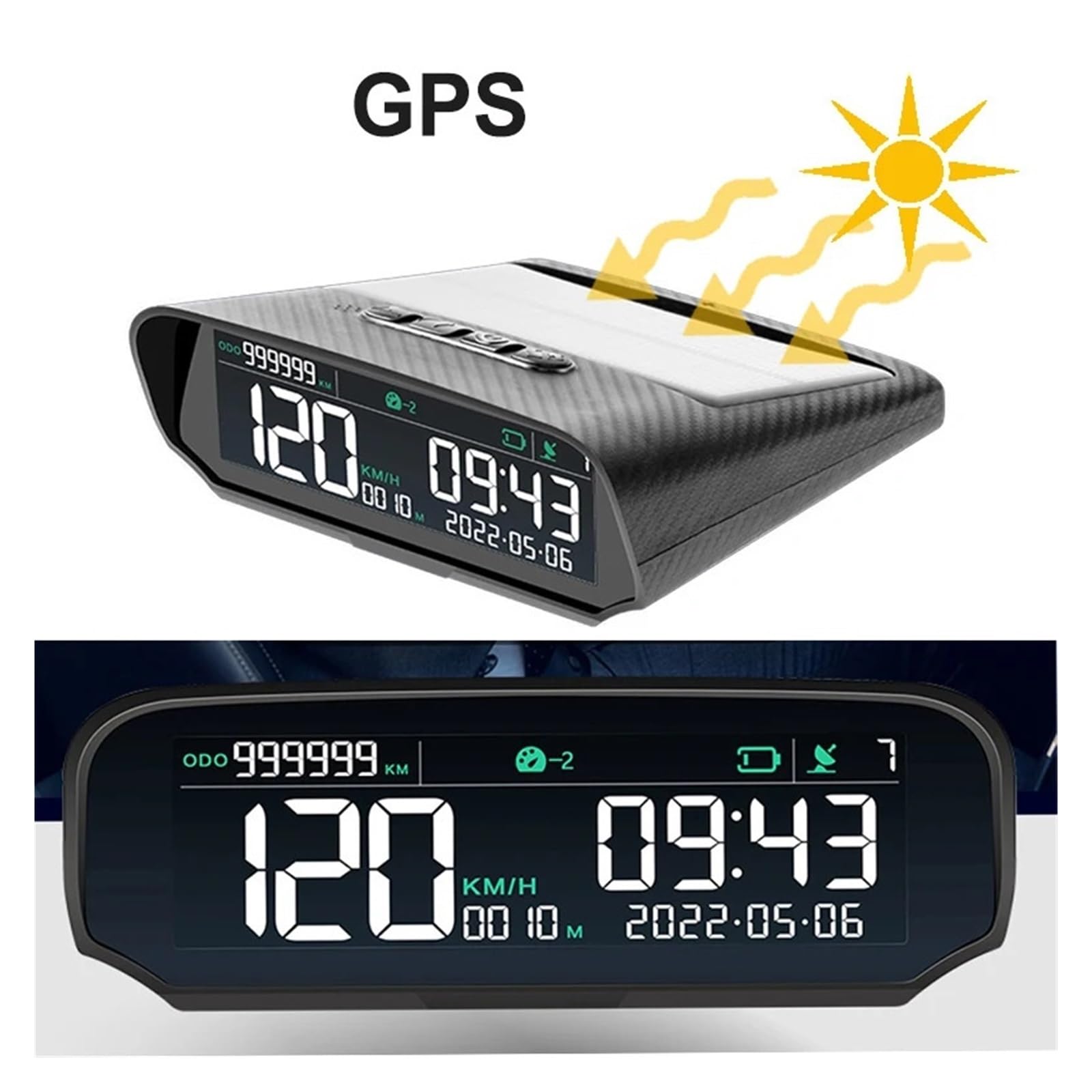 Wyświetlacz GPS Do Samochodu Zasilanego Energią Słoneczną Zegar Cyfrowy Prędkościomierz Alarm Przekroczenia Prędkości Alarm Zmęczenia Podczas Jazdy Wysokość Przebieg Wyświetlacz