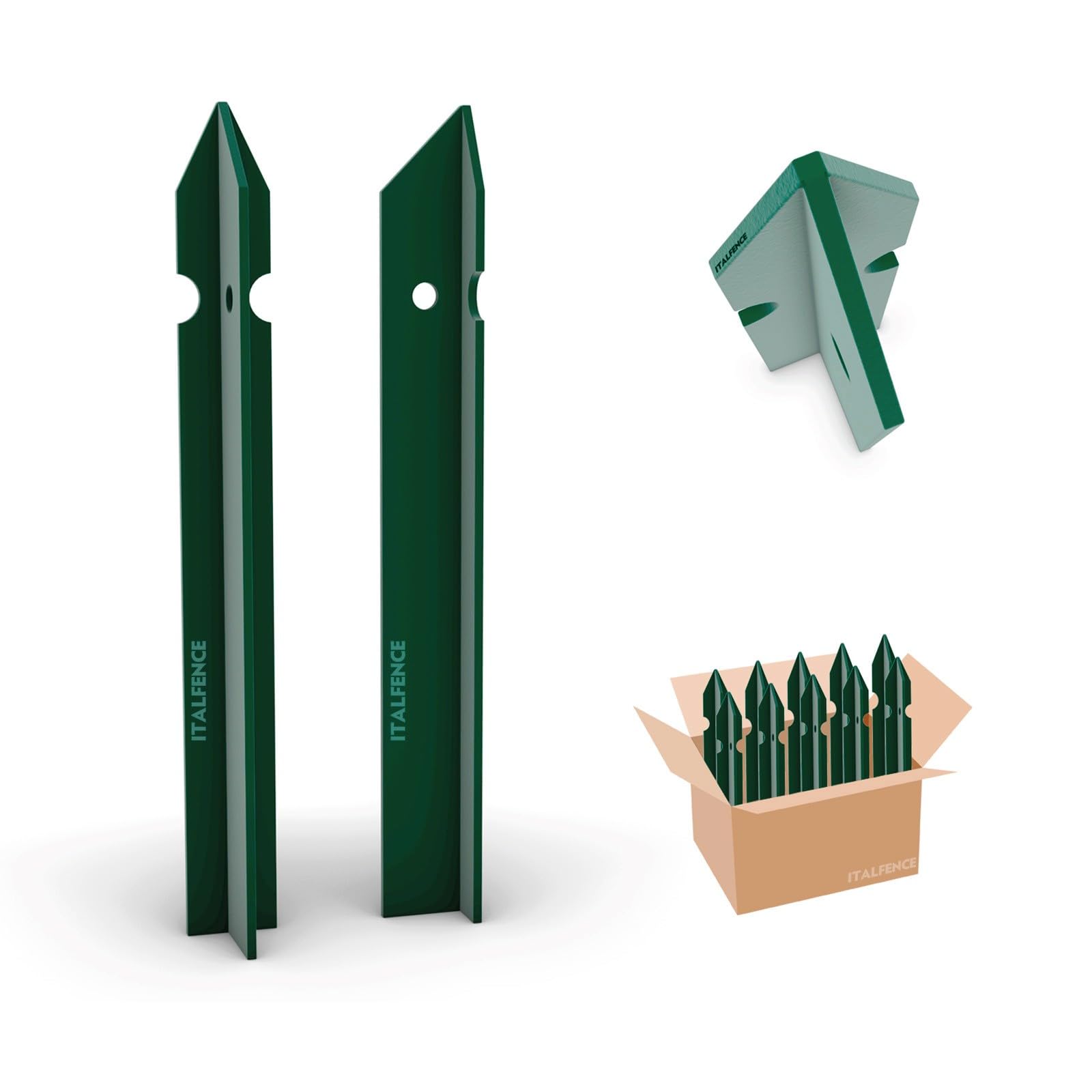 Poste T para cercado, plastificado verde, 10 piezas [H200cm, 30x30x3mm]