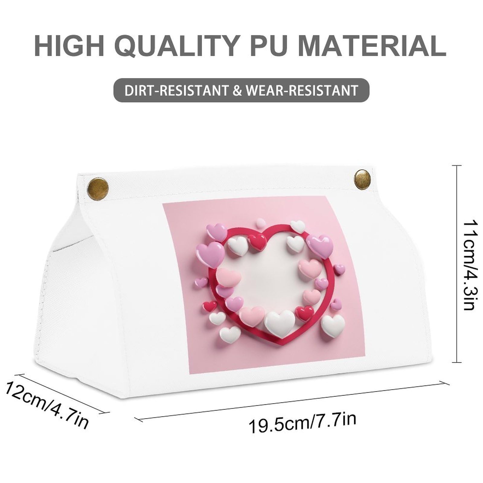 Heart Shape White Tissue Box Cover Rectangle PU Leather Cover for Tissue Boxes Modern Tissue Holder for Bathroom Office Tissue Holders Decorative Cute Napkin Holder for Kitchen Bedroom