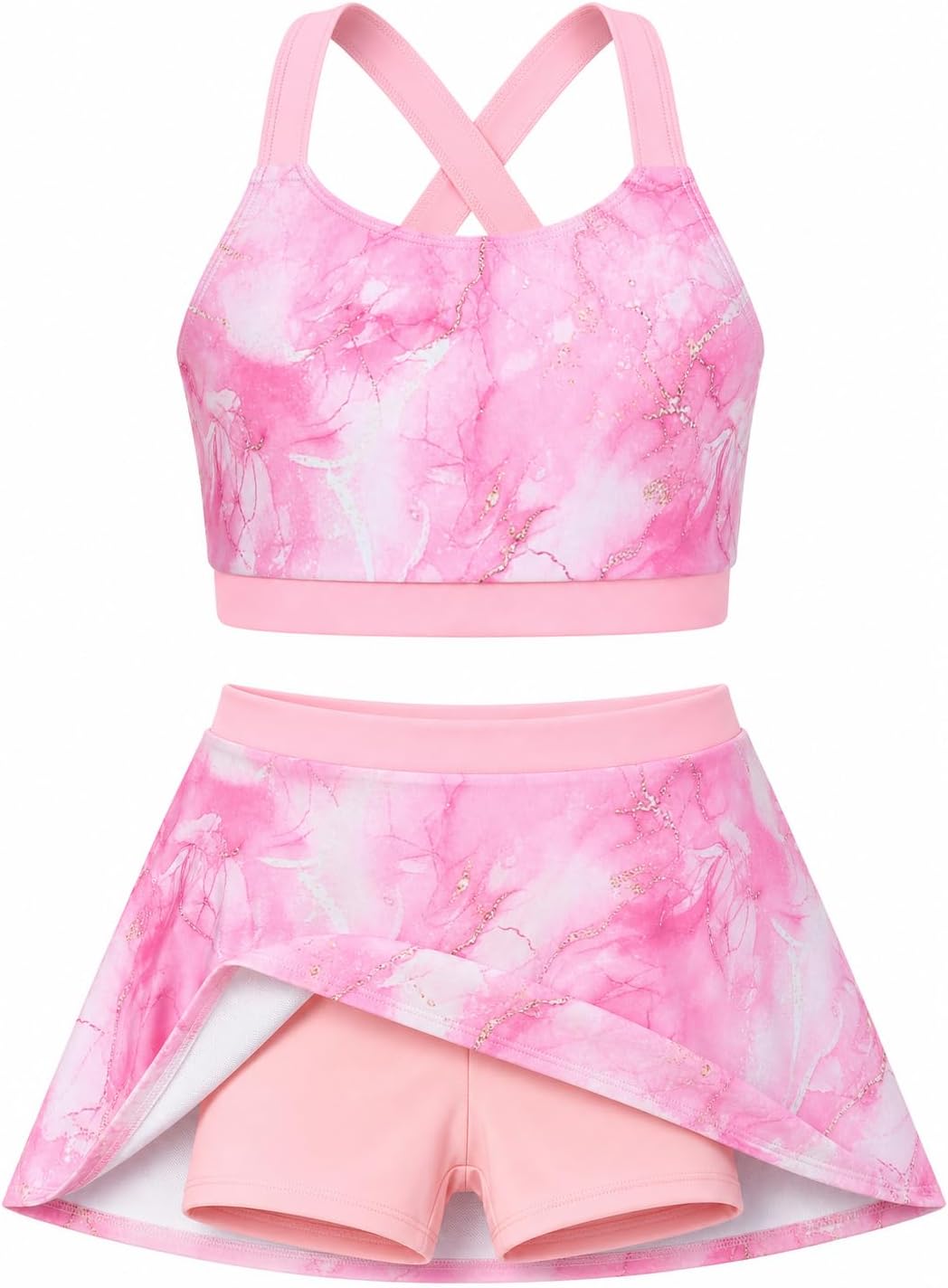 JiAmy 2 Piece Girls Tankini Swimsuits 3D Print Cross Back Bathing Suits with Skirt Swimwear for 3-12 Years