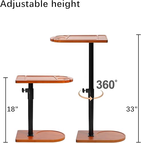 Miniatura 2 de Mesa giratoria de 360 para sofá con brazo de sofá, mesa auxiliar ajustable en altura para cama o silla con ranuras para teléfono y tableta, mesa de