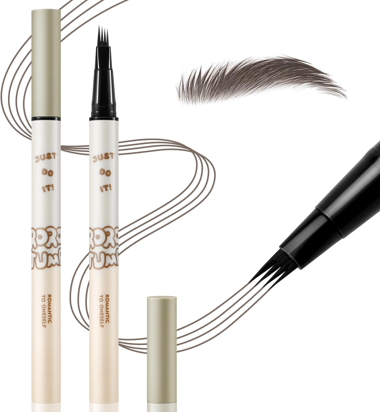 MAKINGTEC4 Point Head Waterproof Eyebrow Pencil, 2 Colors Liquid Brow Pen, 4 Hours Long Lasting Eyebrow Tattoo Pen, Lift & Snatch Eyebrow, Make Natural Eyebrow Hair, 2 Pack (Black Gray, Brown)