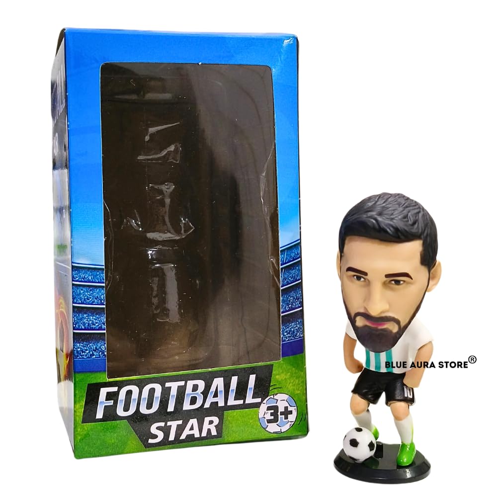 Blue Aura Messi Action Figure Height - 10cm for Football Fans | Assembly Required | Car Decor Study Table Collectible Multicolour PVC | Messi Figure