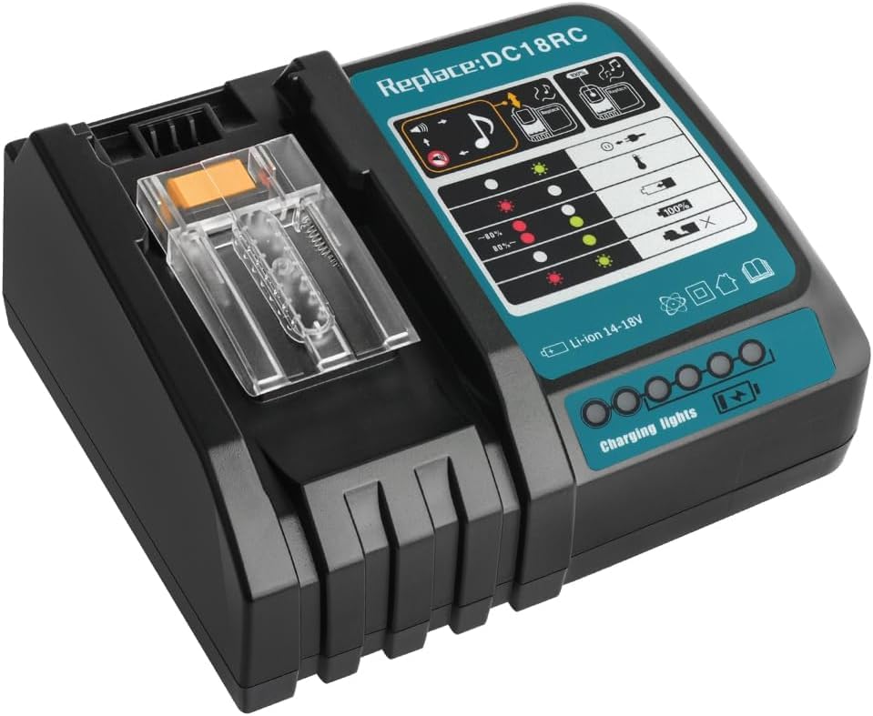 Waitley Schnellladegerät DC18RC kompatibel mit Makita Ladegerät 18V/14,4V Akkus – Ersatz für Makita DC18RA DC18RD – Für BL1830B BL1850B BL1860B mit Mehrfachschutz
