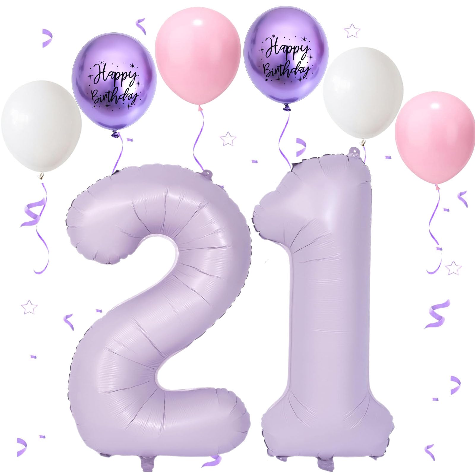 Purple Balloon 21, Foil Balloon Number 21 Cream Purple, 40 Inch Helium Balloon 12, Birthday Decoration Foil Balloon Numbers 2 & 1, Balloon 21st Birthday Decoration Set for Men Women Birthday Party