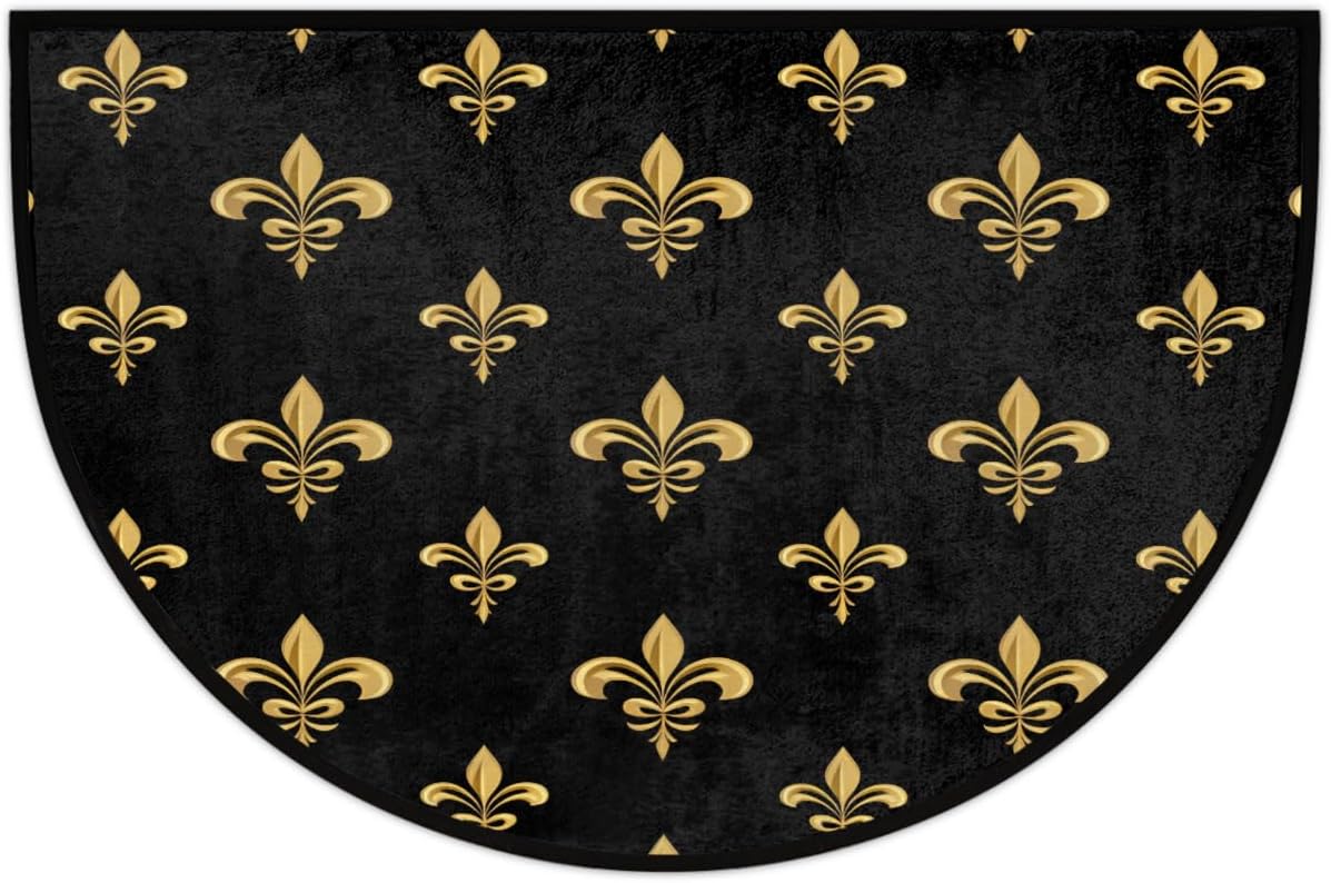 Front Door Mat Indoor Outdoor Entrance, Fleur De Lis Half Round Door Mat Absorbent Non-Slip Backing Welcome Doormat Patio Entryway Low Profile Floor Mats for Kitchen Fireplace 36" x 24"