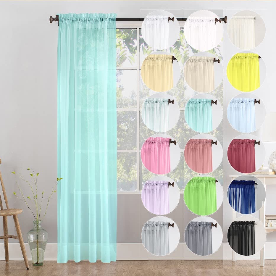 Megachest single panel slot top sheer voile curtain(aqua, 56" wideX108 drop 1 Panel)