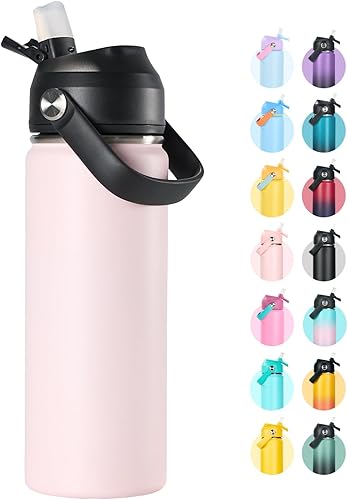 Miniatura 54 de Botella de agua de acero inoxidable aislada de 18 oz, de boca ancha, de doble pared con vacío, pajita de silicona, a prueba de sudor y fugas, termo