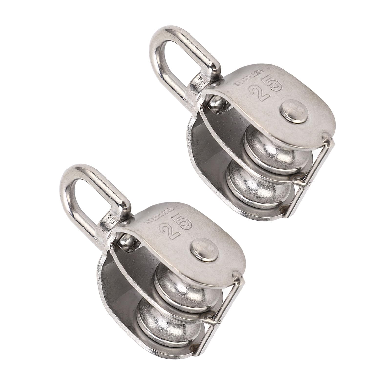 Poleas Dobles de Acero Inoxidable M25, 2 Piezas, Capacidad 150 Kg, Ruedas Giratorias para Campamento y Caminata