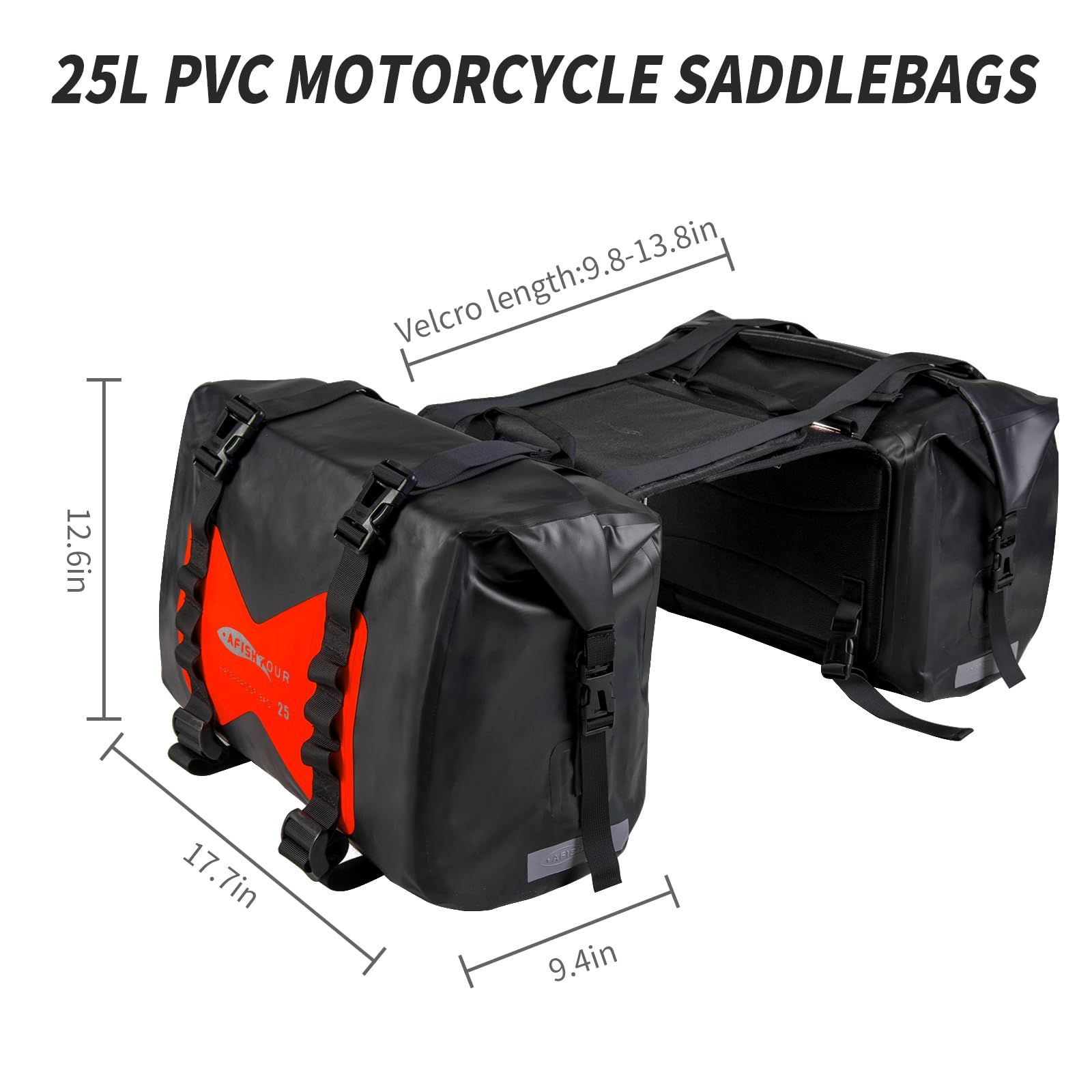 Lot de 2 sacoches de moto imperméables - 50 L - Pour moto et voyage - Sacs amovibles pour scooter, Honda, Suzuki, Yamaha (rouge)