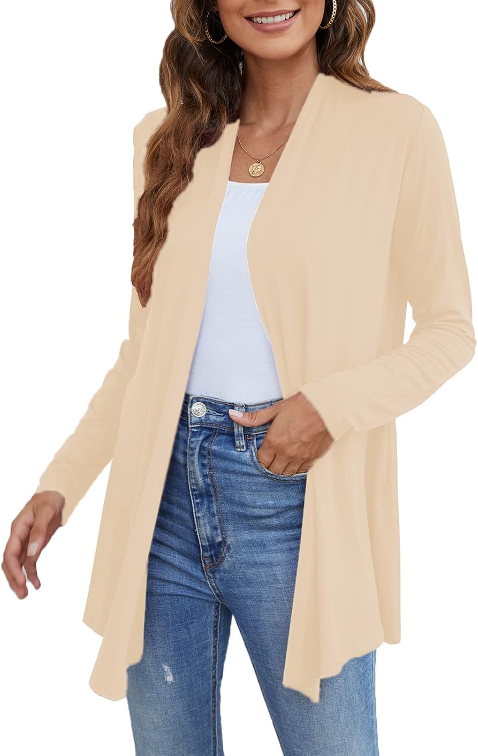 Ladlop Women's Lightweight Open Front Cardigans Long Sleeve Casual Soft Drape Fall Cardigan - Image 2