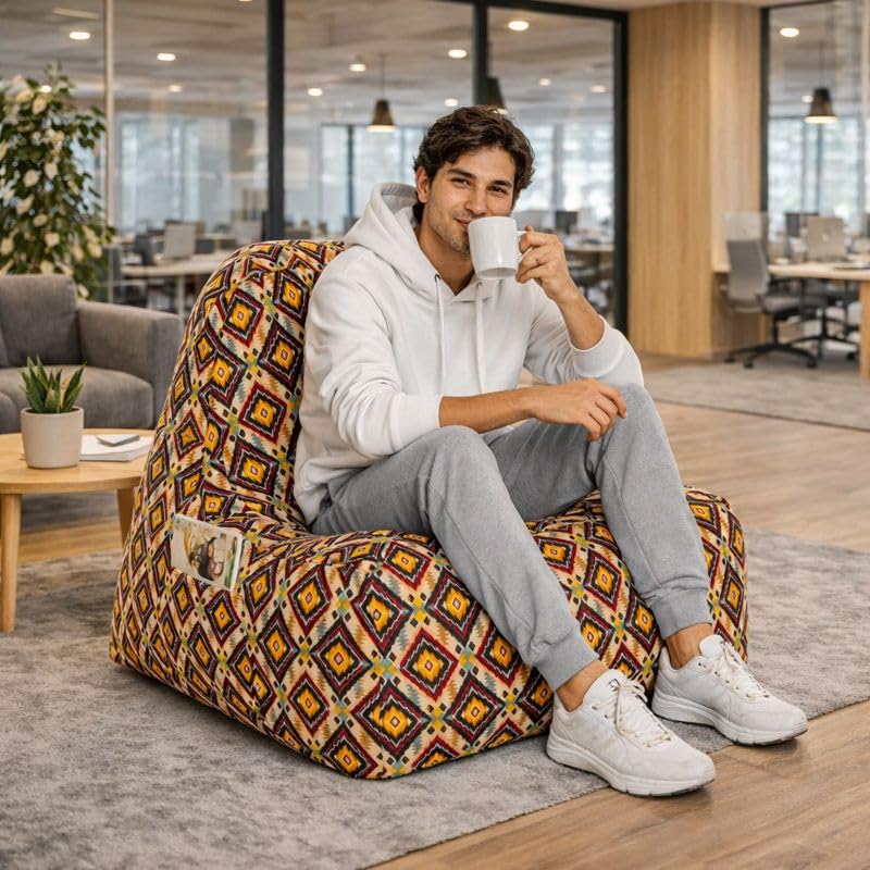 Image of Style Homez Hackey Cotton Canvas Geometric Printed Bean Bag XXL Size Filled with Beans Fillers